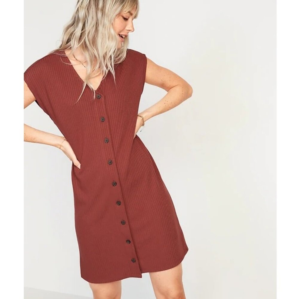 Old Navy Rust Button-Front Ribbed Dress